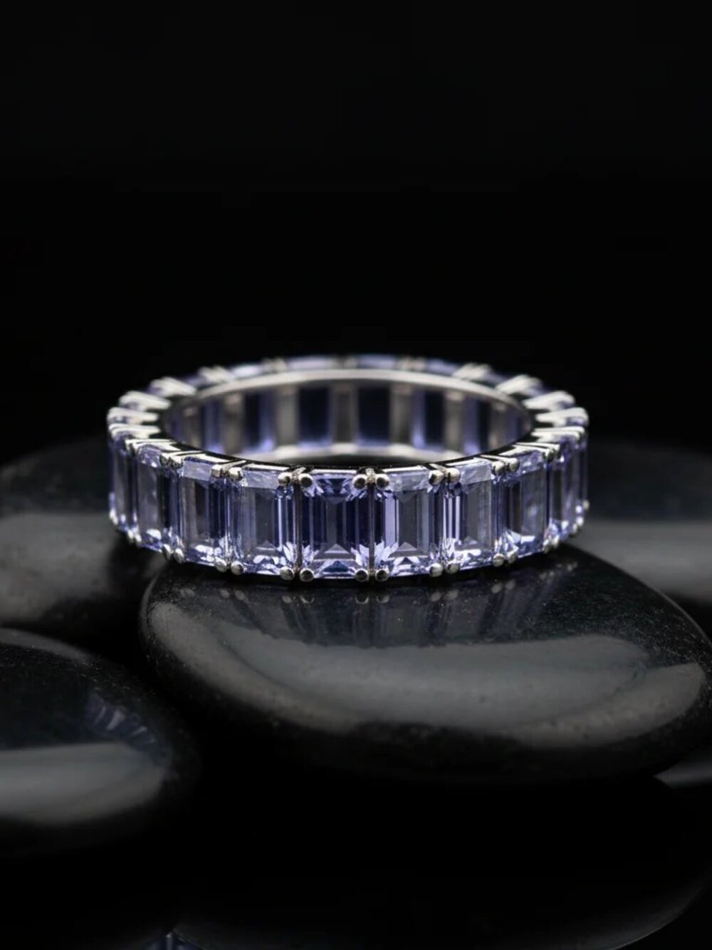Emerald-Cut Tanzanite 14K (18K Custom) White Gold Eternity Band Ring - Picture 3 of 3